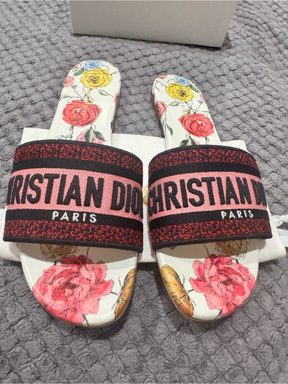 Dior Floral Slide Sandals in White, Pink, Red, Yellow